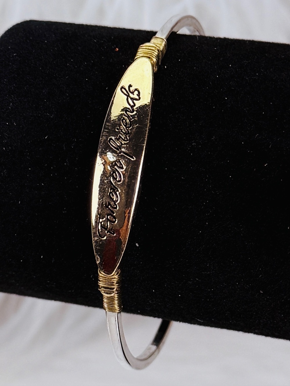 Goldtone and Silvertone 'Forever Friends' Cuff Bracelet